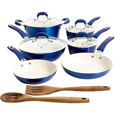 Gibson Gibson 124985.12 Kenmore Arlington Ceramic Coated Nonstick Aluminum Cookware Set; Metallic Blue - 12 Piece 124985.12